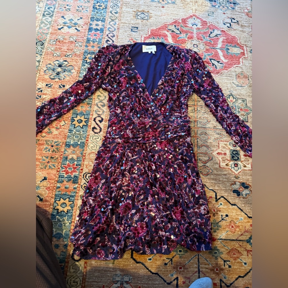 ba&sh Floral Long Sleeve Dress in Purple and Red